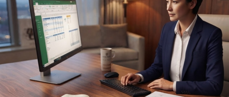 A member of the hotel team at a desk, working through an event calendar on a computer